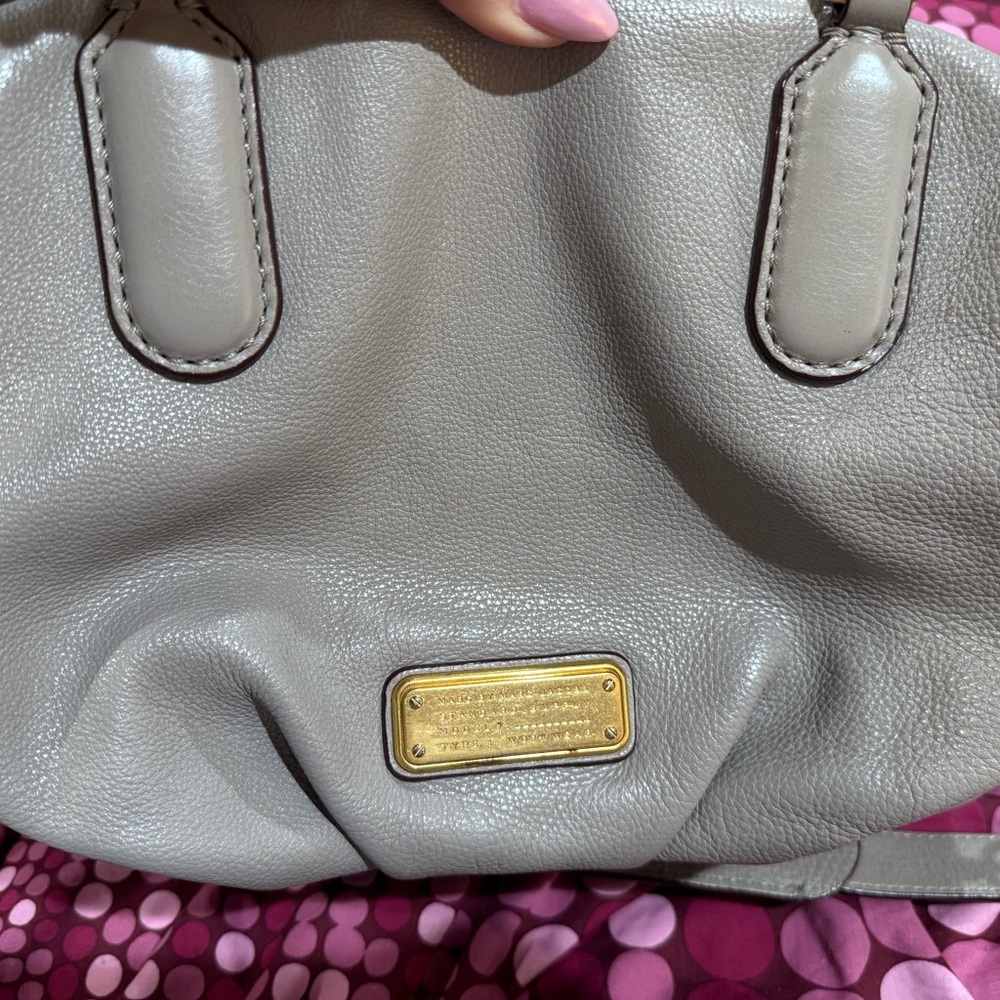 Marc Jacobs Gray Leather Shoulder Bag with Gold Accents
